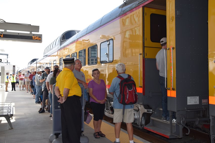People traveled from all over Colorado to see the Big Boy lined up to tour the rail cars and museum.